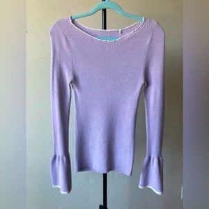 Sandro Lavender Long Sleeve Knit Top with Detailed Sleeves